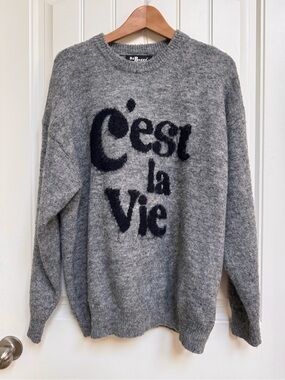 Unisex Babugge Grey “C’est La Vie” Wool Blend Knit Sweater. Size S
